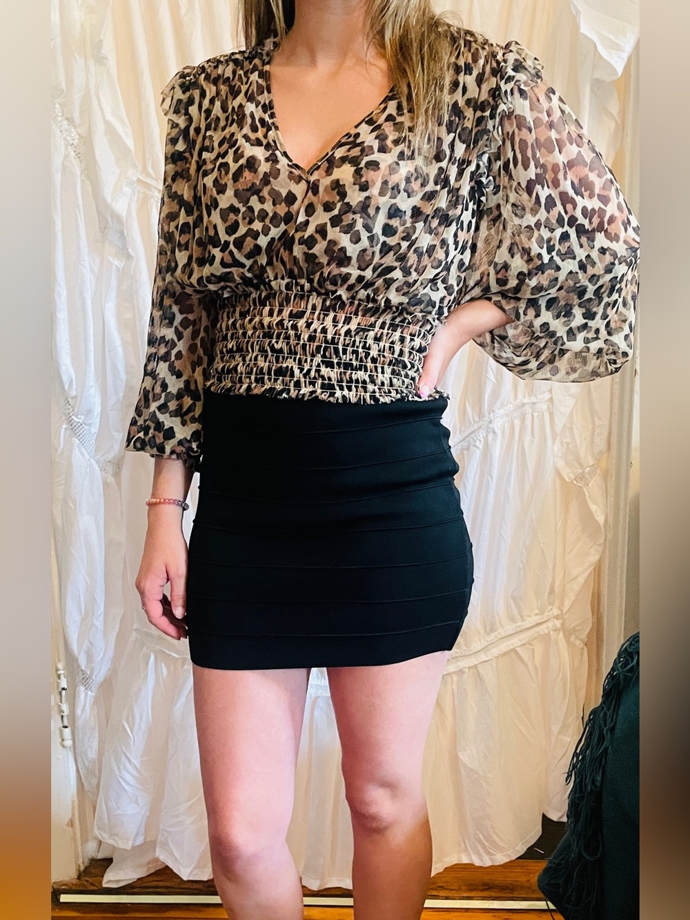Black Bodycon Fitted Mini Skirt .